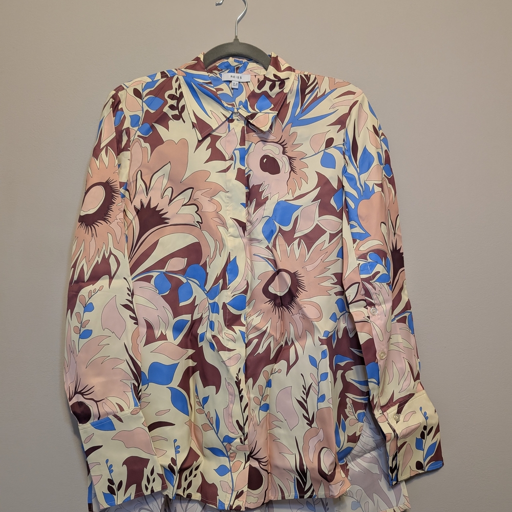 Reiss Pink and Blue Floral Button Down Shirt
